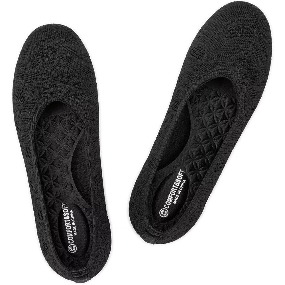 Frank Mully Women’s 6112black Knit Fabric Round Toe Slip On Ballet Flat Shoes